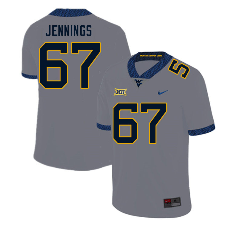 Men #67 Chez Jennings West Virginia Mountaineers College Football Jerseys Sale-Gray
